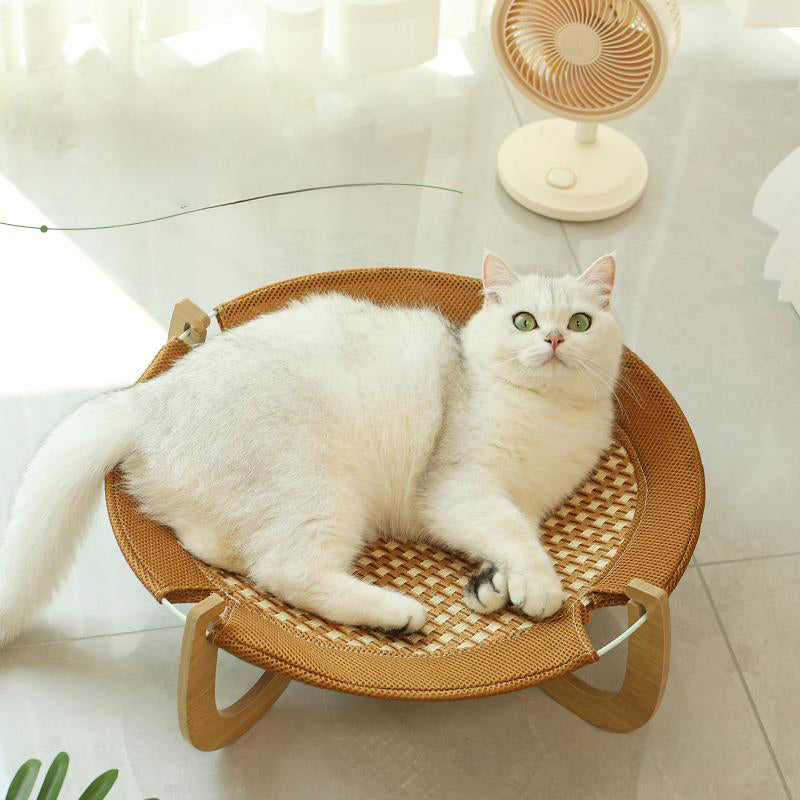 Summer Woven Rattan Hammock For Cat Cool Dog Mat, Pet Marching Bed Off Ground Cat Bed Universal Crib For All Four Seasons