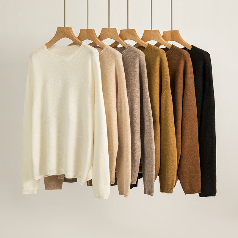 Loose Slimming Round Neck Pure Wool Sweater