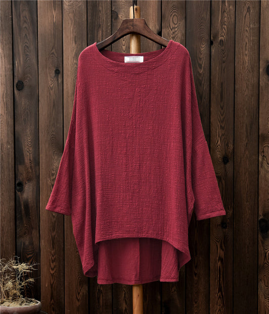 Cotton Linen Breathable Long Sleeve Pullover T-shirt