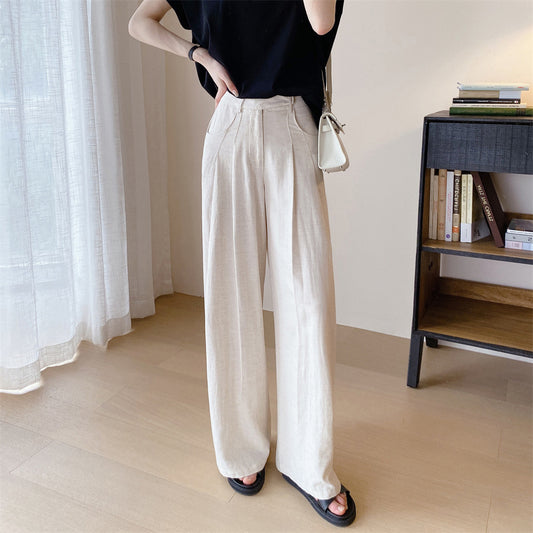 Tencel Linen Wide-leg High Waist Cotton Linen Straight Trousers