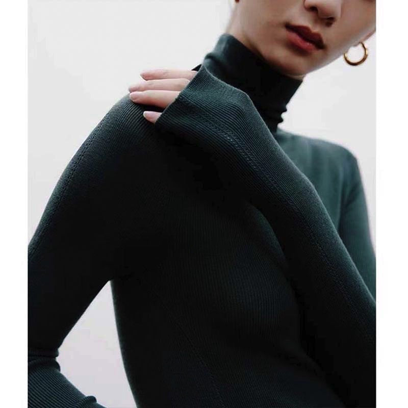 French Style Black Pile Collar Turtleneck Wool Sweater