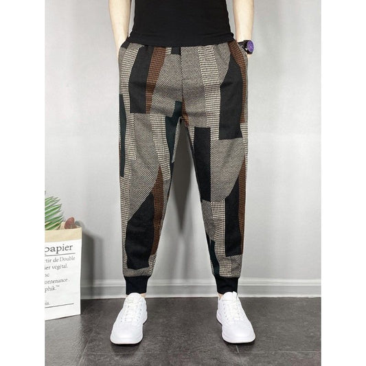 Men's Fashion Color Matching Woolen Tapered Casual Pants