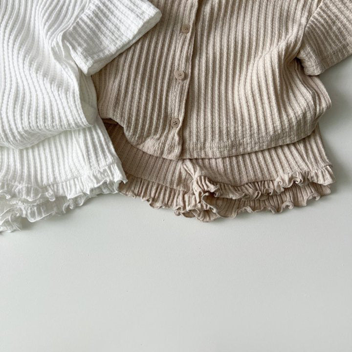 Unisex Baby Striped Knit Short-sleeved Two-piece Outfit Set