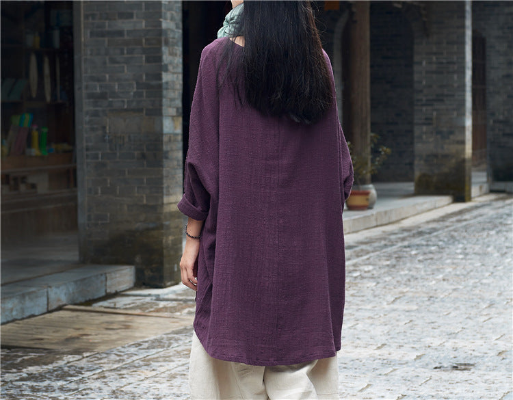 Cotton Linen Breathable Long Sleeve Pullover T-shirt