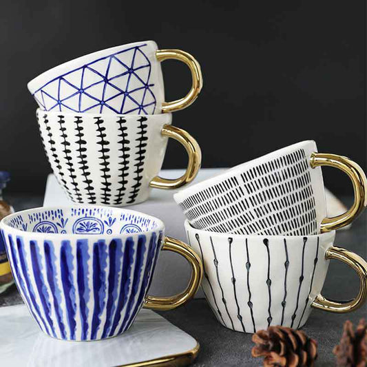 Geometric Hand Pinch Irregular Wide Mouth Ceramic Cup