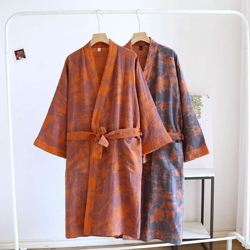 Cotton Loose Bathrobe Lace Bathrobe Double Jacquard Pajamas