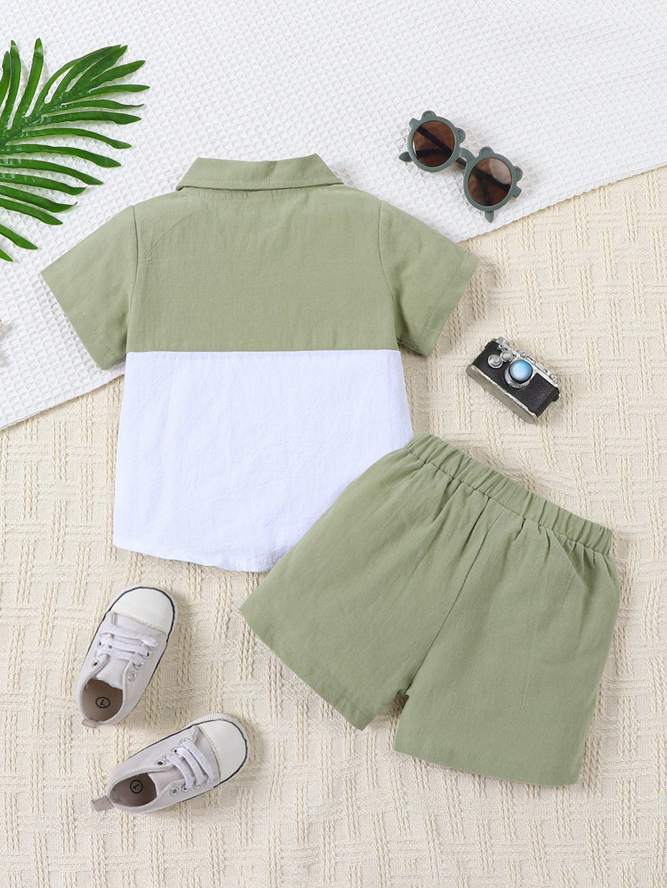 Boys'  Cotton & Linen Short-sleeved Shirt & Shorts Set