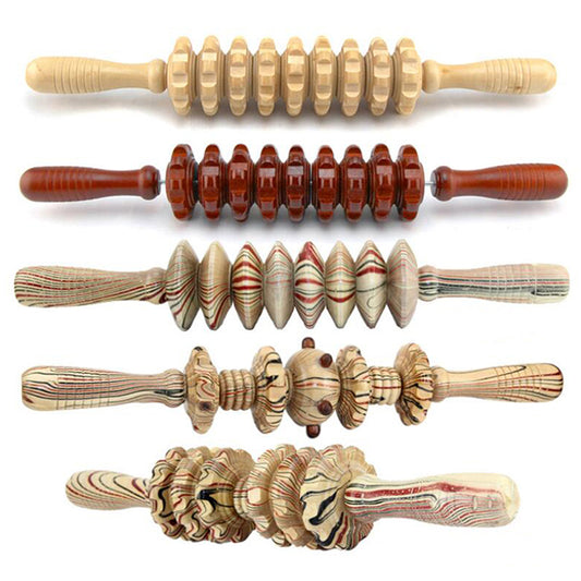 Wooden White Red Belly Nine-wheel Massager Roller