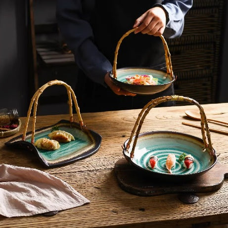 Japanese Cuisine Plate With Handle Basket Plate